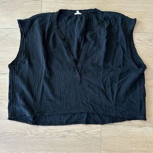 Aerie boxy gauze split neck top black XL EUC